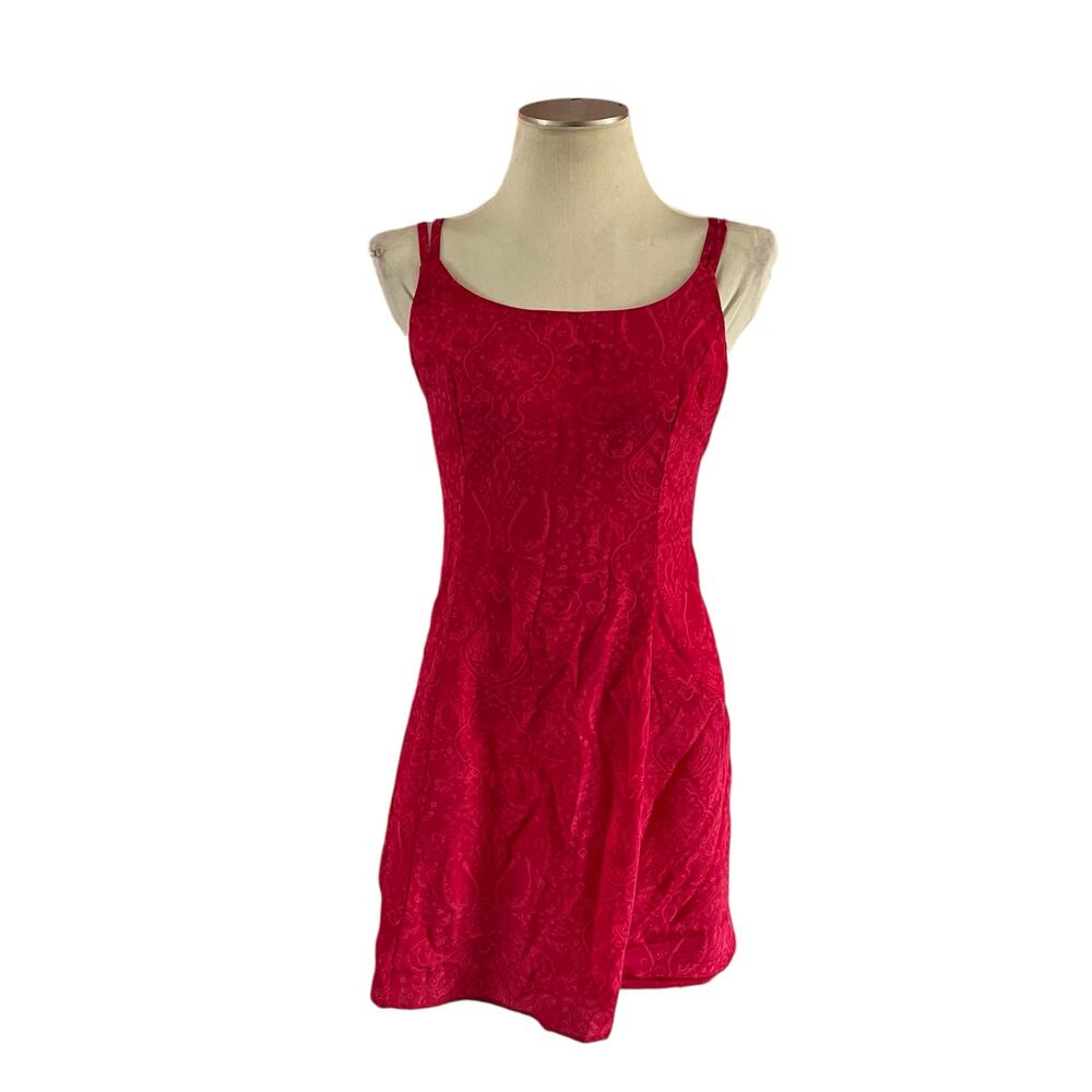NWT Y2K 2000s Red Paisley Slip Mini Dress Sz 13 Romantic Vampy Fairy Grunge